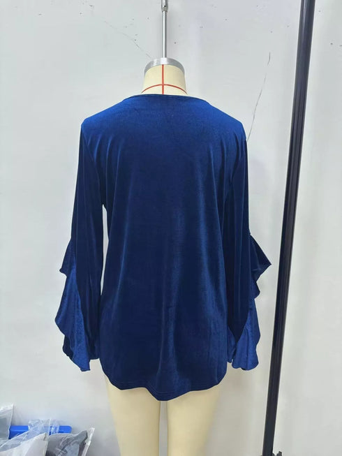 Women's Velvet Ruffle Sleeve Round-Neck Top - product photo 12