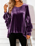 Women's Velvet Ruffle Sleeve Round-Neck Top - product photo 13