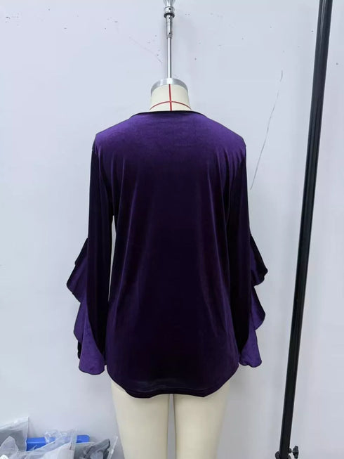 Women's Velvet Ruffle Sleeve Round-Neck Top - product photo 15