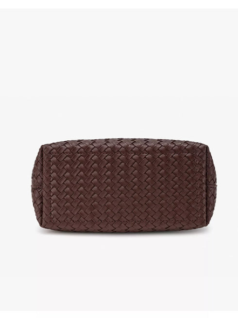 Coffee Brown Woven-Texture Shoulder Bag: Brown bag bottom panel, product view