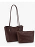 Coffee Brown Woven-Texture Shoulder Bag: Brown woven-texture tote and small pouch displayed together