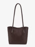 Coffee Brown Woven-Texture Shoulder Bag: Brown woven-texture tote, front product view