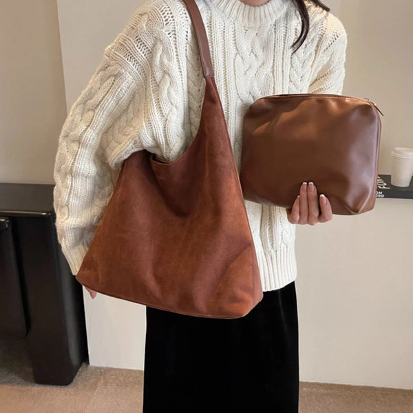 Brown Suede Shoulder Bag – Spacious Everyday Style