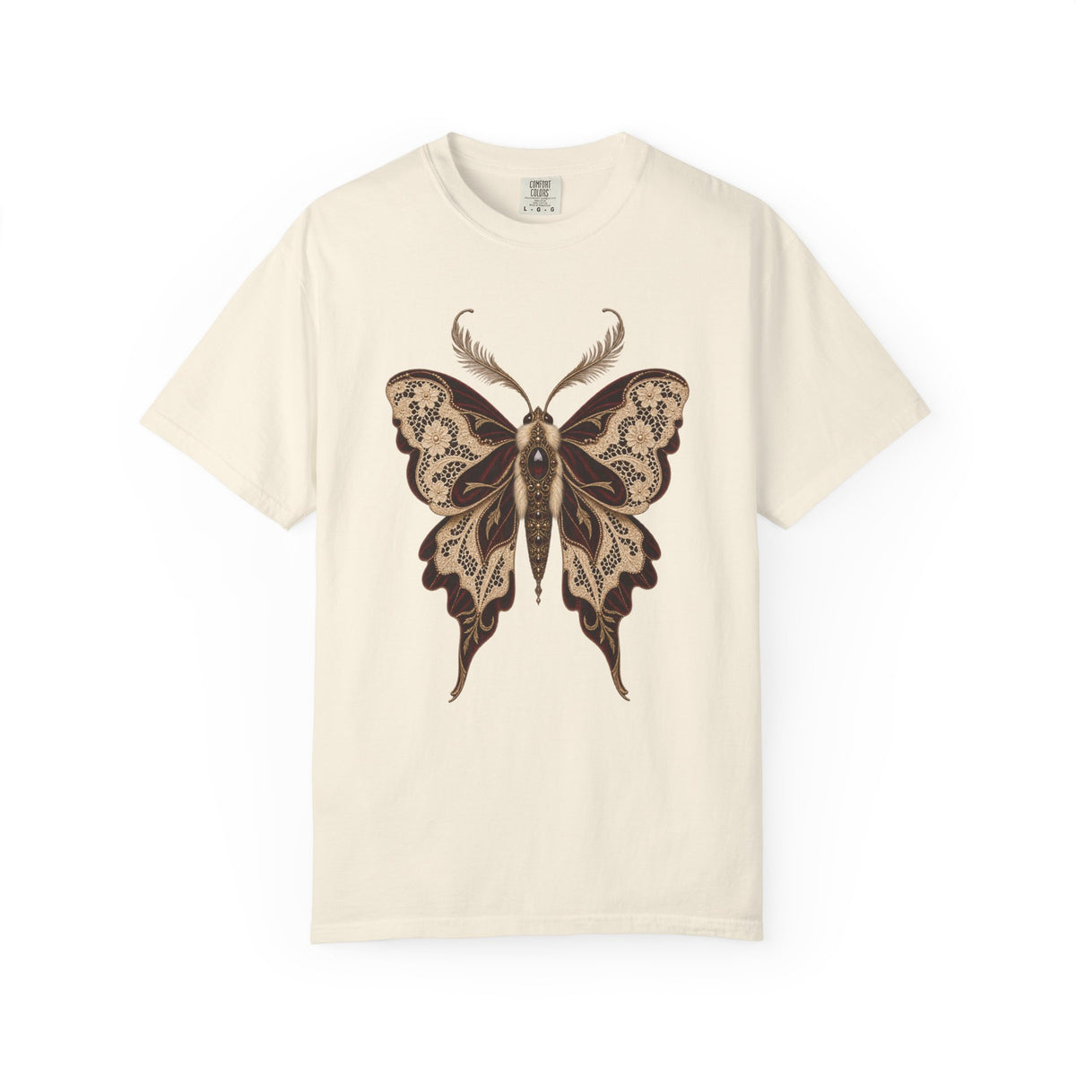 Antique Lace Moth Graphic Tee — Burgundy Edit