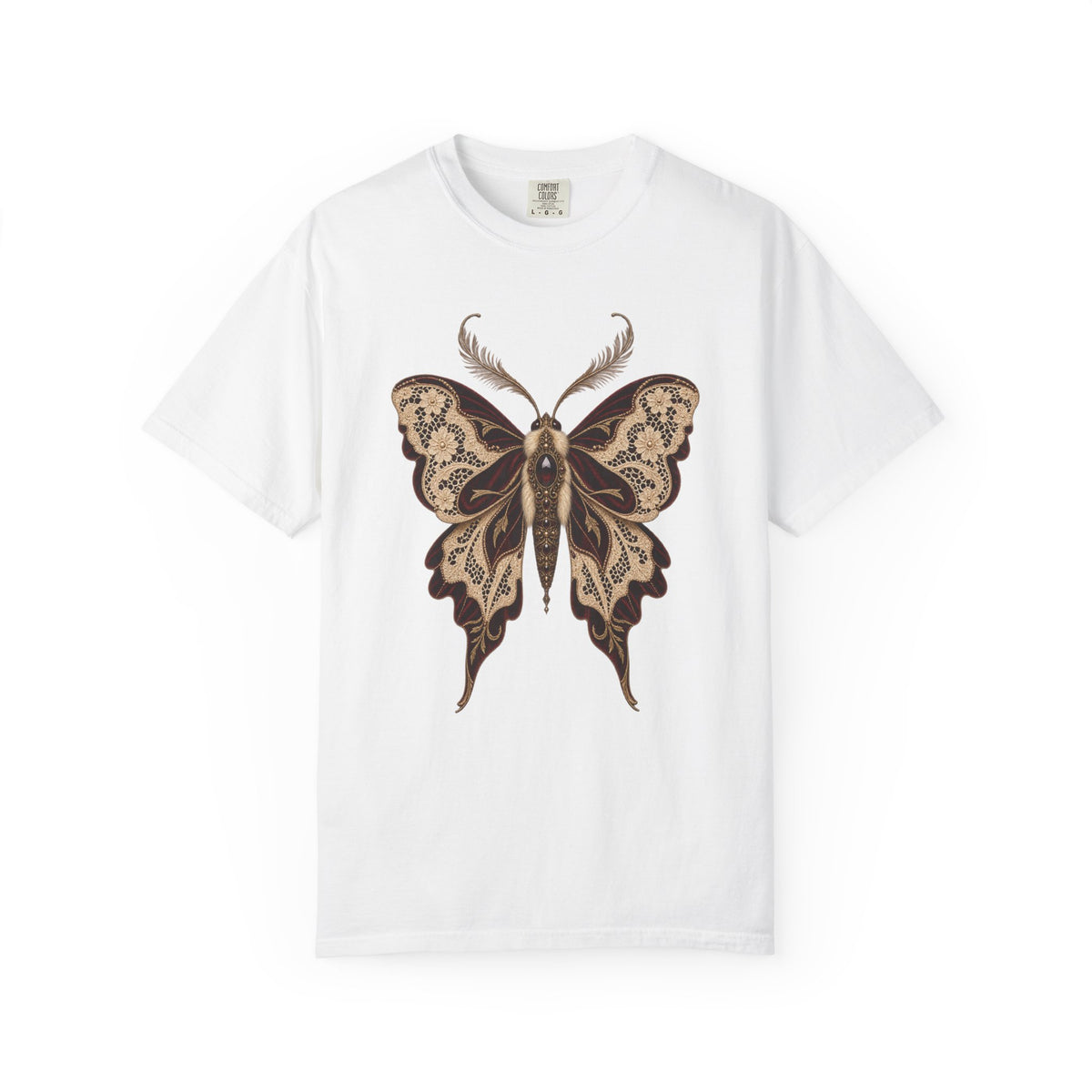 Antique Lace Moth Graphic Tee — Burgundy Edit