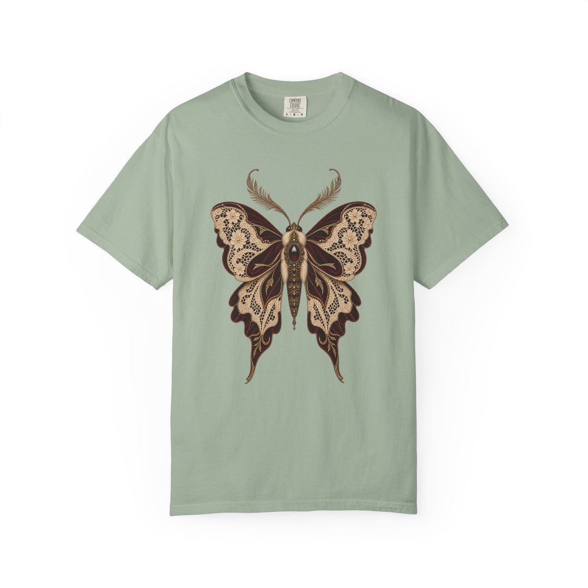 Antique Lace Moth Graphic Tee — Burgundy Edit