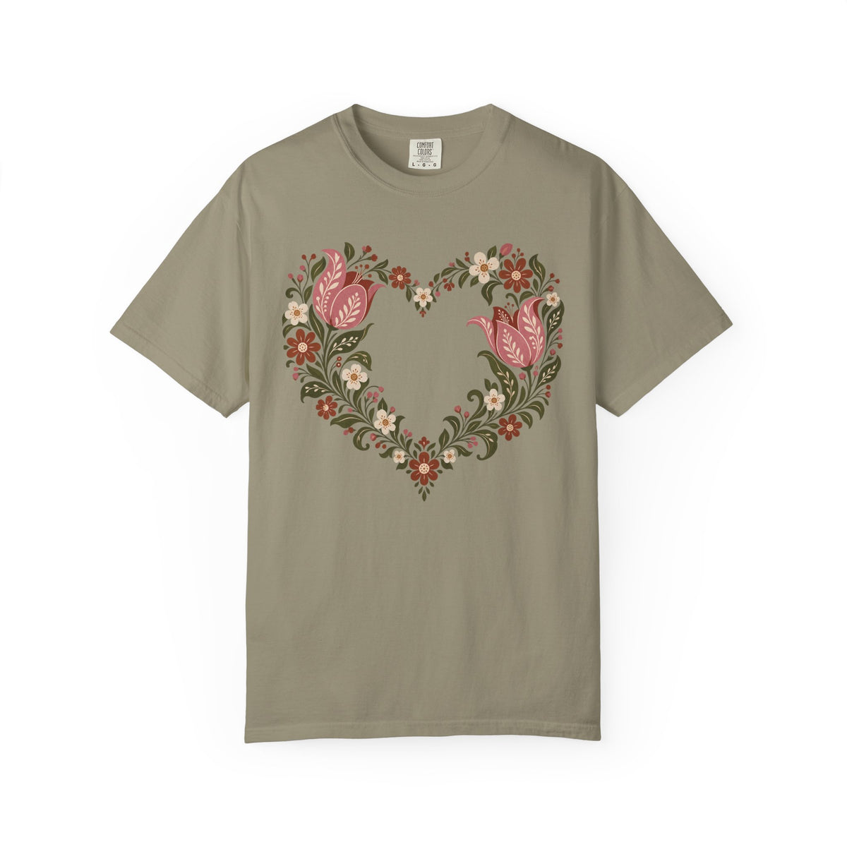 Folk Art Tulip Heart Floral Graphic Tee | Comfort Colors®