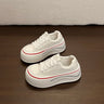White Platform Lace-Up Sneakers with Red & Navy Trim