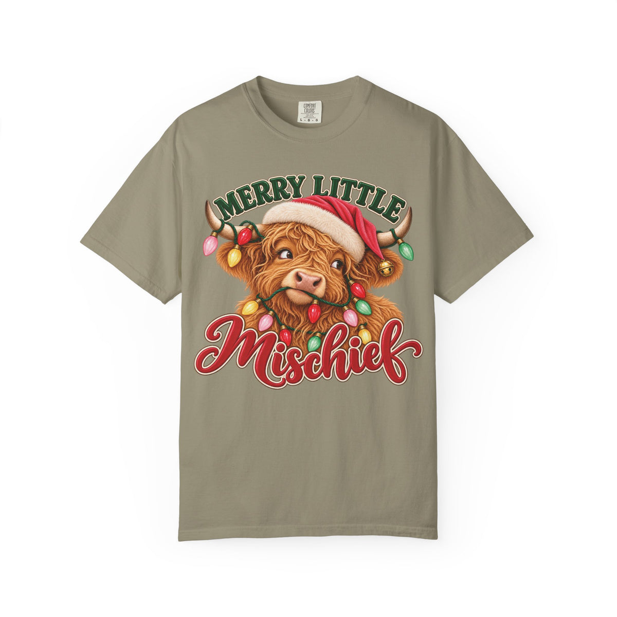 Merry Little Mischief Highland Cow Christmas Tee | Comfort Colors®
