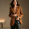 Women’s Suede-Look Notch-Lapel Blazer with Flap Pockets