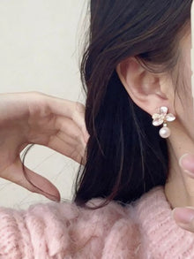 Pearl Flower Drop Earrings — Synthetic Pearls