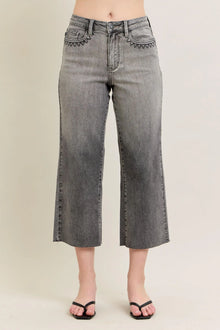 Judy Blue Gray Embroidered Wide-Leg Capri Jeans – 88949