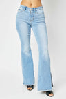 Judy Blue 82601 Mid-Rise Raw-Hem Slit Flare Jeans