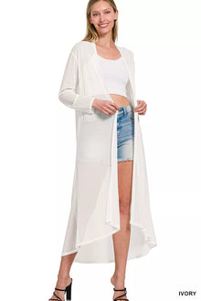 Zenana Ivory Sheer Mesh Open-Front Duster Cardigan
