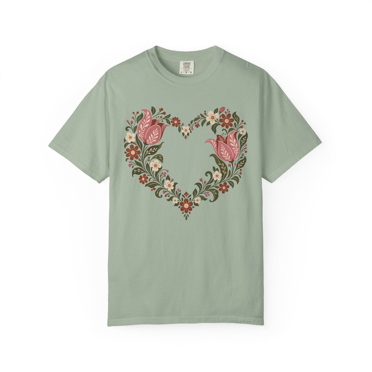 Folk Art Tulip Heart Floral Graphic Tee | Comfort Colors®