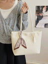 Beige Woven Faux Leather Shoulder Tote