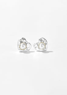 Wimsico Pearl Heart Stud Earrings with Sterling Silver Posts