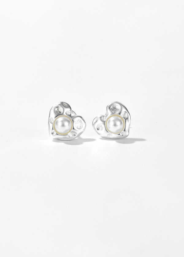 Wimsico Pearl Heart Stud Earrings with Sterling Silver Posts