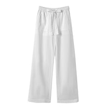 White Cotton-Linen Wide-Leg Drawstring Pants