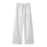 White Cotton-Linen Wide-Leg Drawstring Pants
