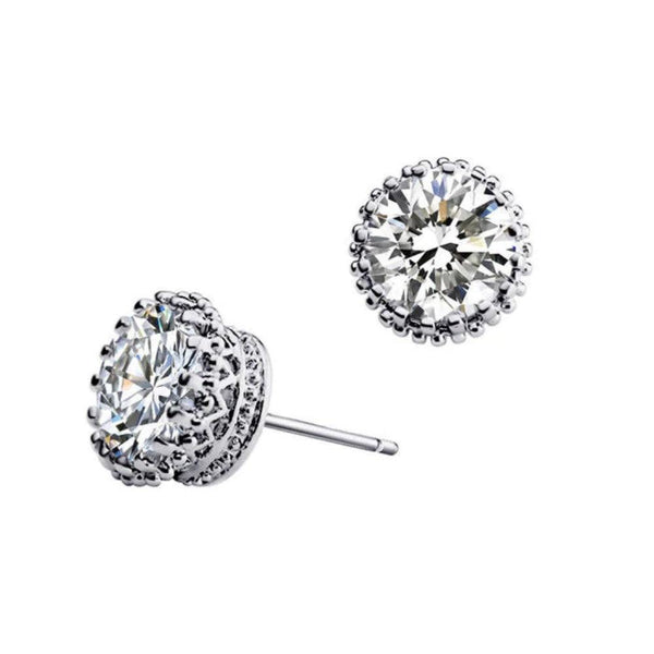 Flower Cubic Zirconia Stud Earrings — 18K White Gold-Plated