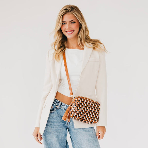 Woven Willow Faux Leather Camera Crossbody Bag