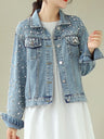 Pearl-Style Embellished Button-Up Denim Jacket