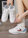White Contrast Lace-Up Sneakers — Red or Green Accents