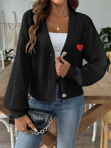 Red Heart V-Neck Button-Front Cardigan