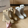 Women's Perforated Western Ankle Boots — Beige or Brown