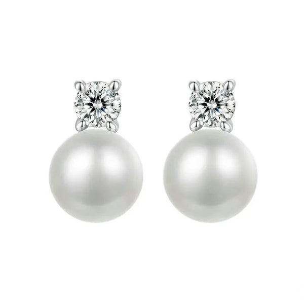 Freshwater Pearl & Moissanite Stud Earrings