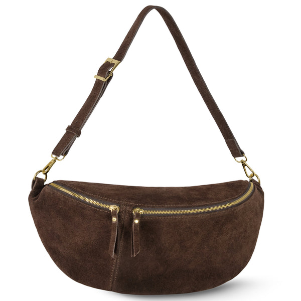 TAKEASY Genova Italian Suede Crescent Crossbody Bag