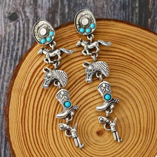 Western Turquoise-Accent Drop Earrings – Silver-Plated