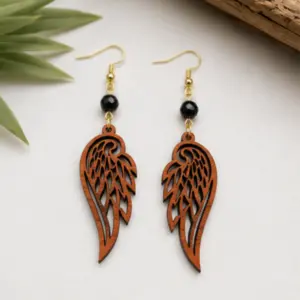 Padauk Wood Angel Wing Earrings with Ruby Zoisite
