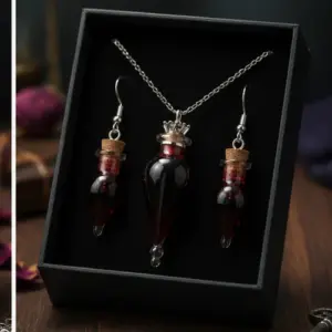 Vampire Blood Vial Necklace & Earrings Set — Handmade Gothic Jewelry