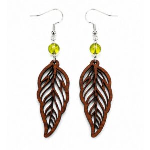 Padauk wood Peridot leaf dangle earrings