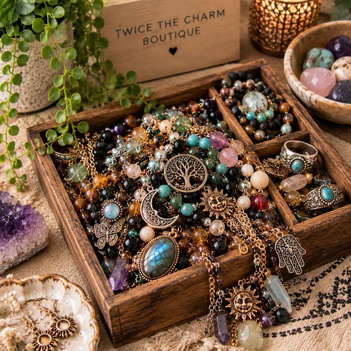 Customized jewelry pouch with vintage charms